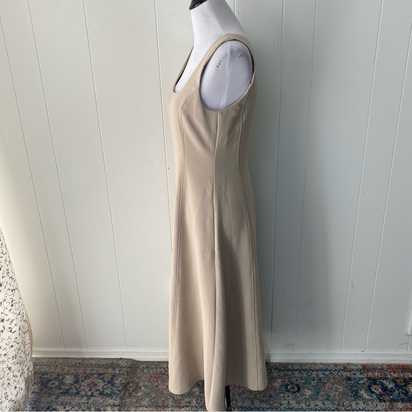 J by joie Serge Azria Fit & Flair Dress 6 Sleeveless Beige Pockets Minimalist ￼ - Picture 7 of 11